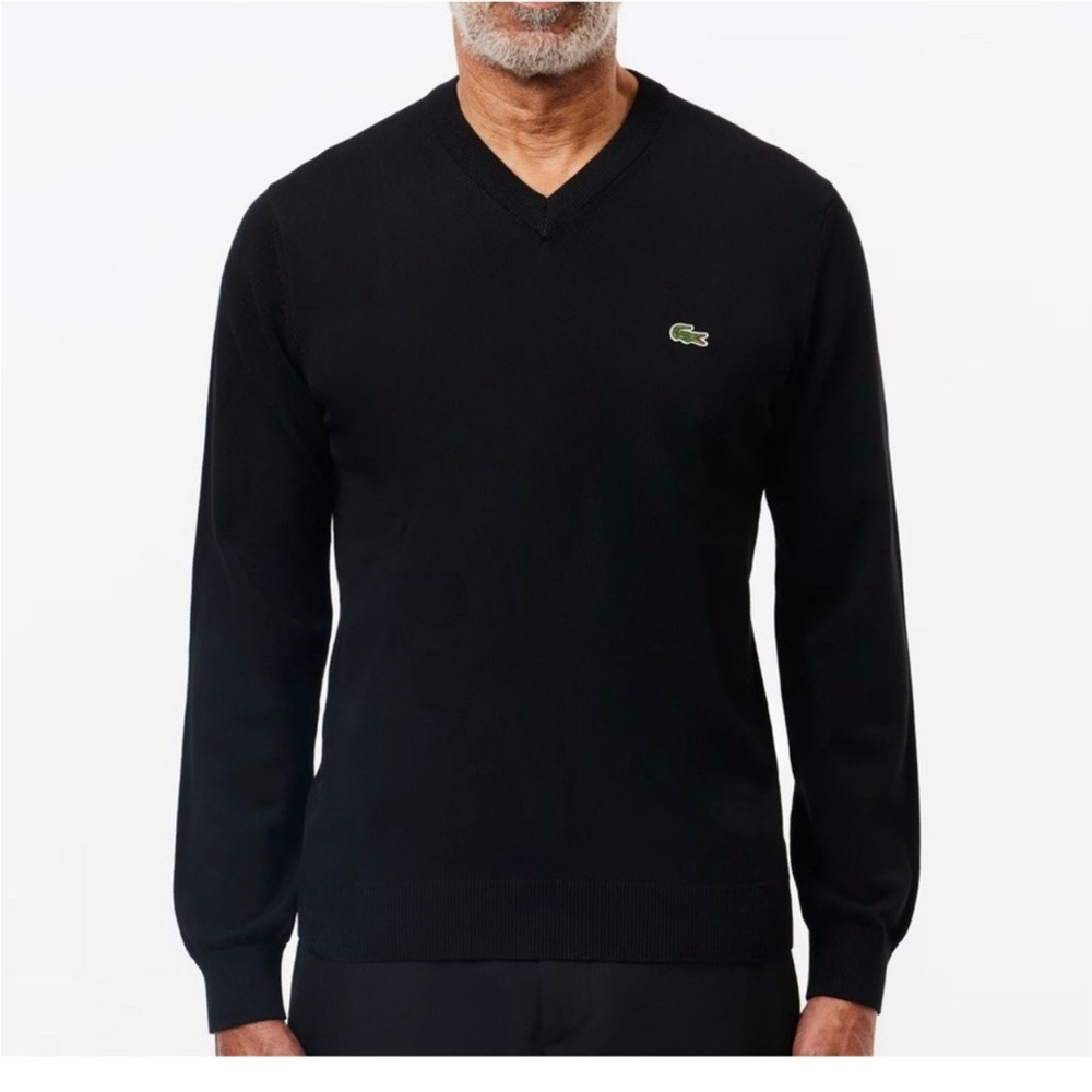 Men's Lacoste long Sleeve V Neck T Shirt Blue Navy Size 6